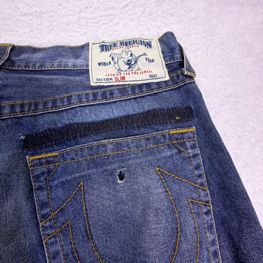 Vintage Y2K True Religion Mens Jeans 36x31 Slim Flap Coin Pocket Distressed Read